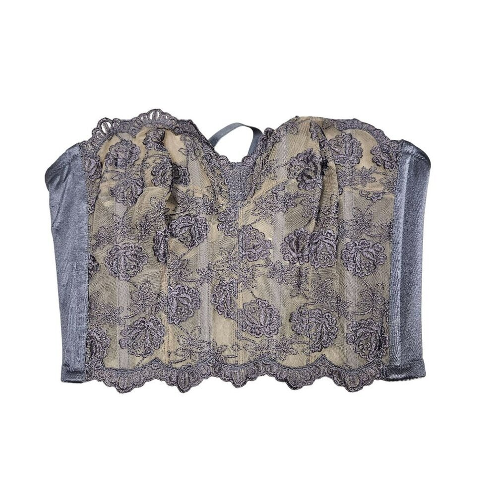 Victorias Secret Lace Bustier‎ 34C Greyish Lavender Floral Embroidery Lingerie